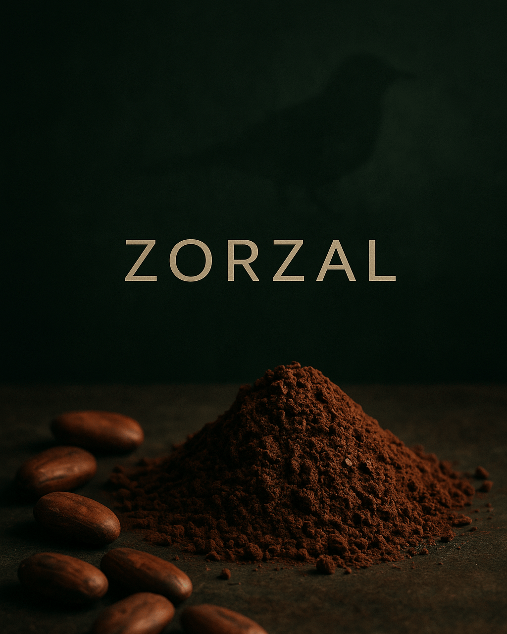 Ground brewing cacao and cacao beans beneath the name Zorzal